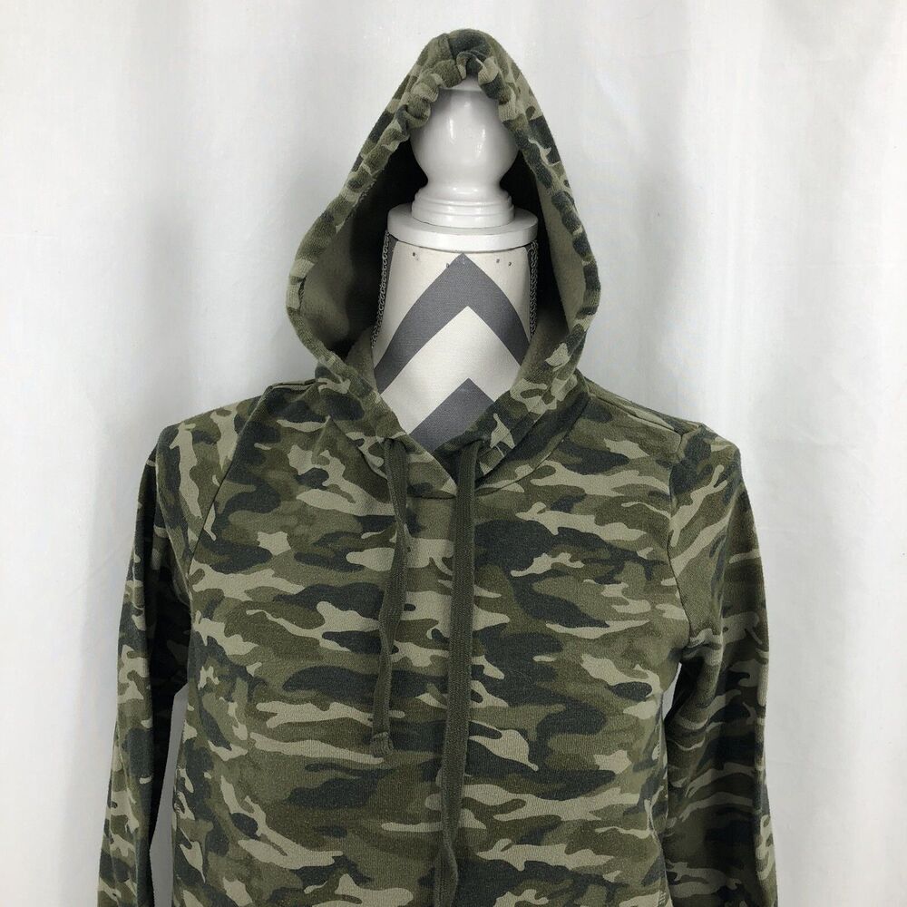 Motherhood Maternity Green Camo Long Sleeve Pullover Fleece Hoodie Small